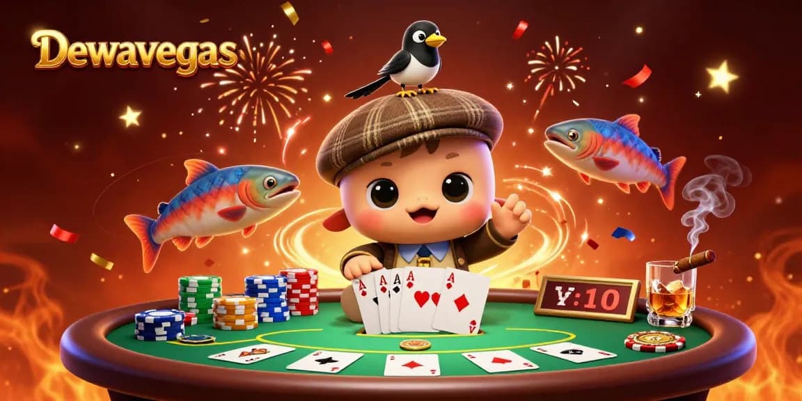 Dewavegas engages players with colorful poker elements and a lively 3D scene featuring Nessie and friends.