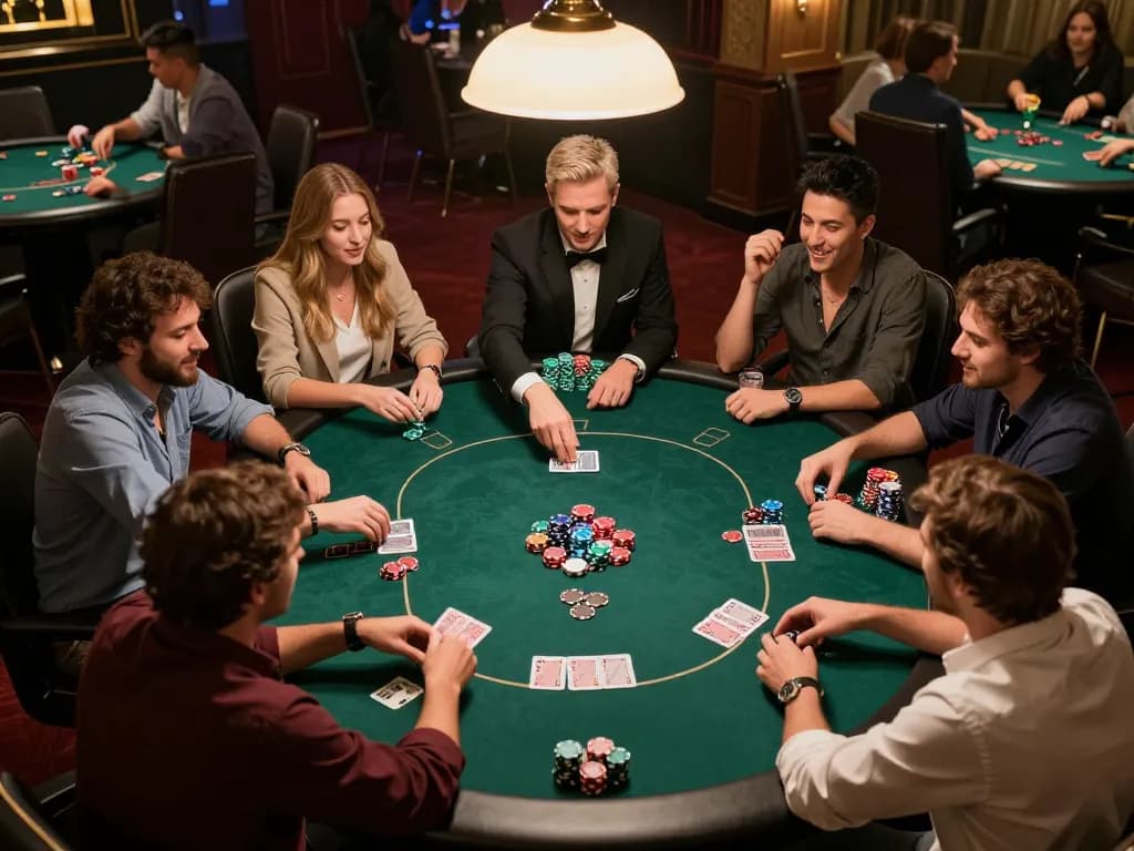 Players engaging in intense poker strategy moments at TG88 game night, showcasing competitive atmosphere and social bonding.