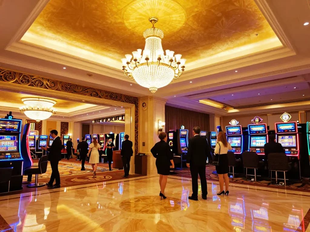 Excited guests entering the luxurious KP88VIP casino, showcasing a vibrant gaming atmosphere.