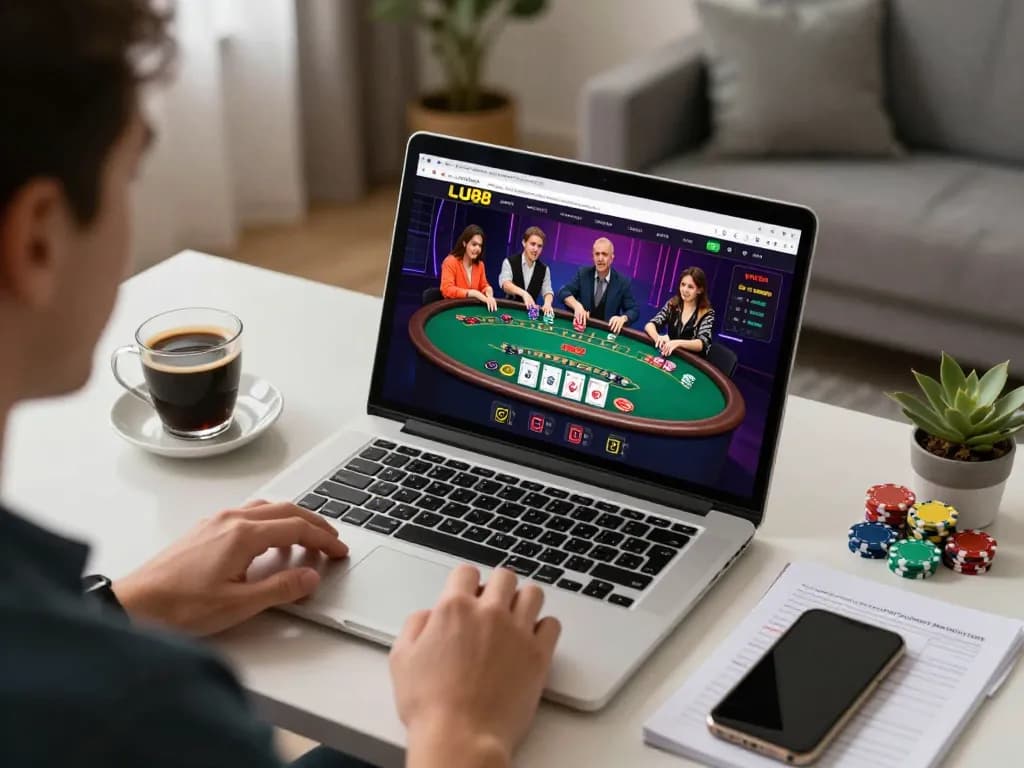 Engage with LU88 while playing live dealer blackjack on a vibrant home setup.