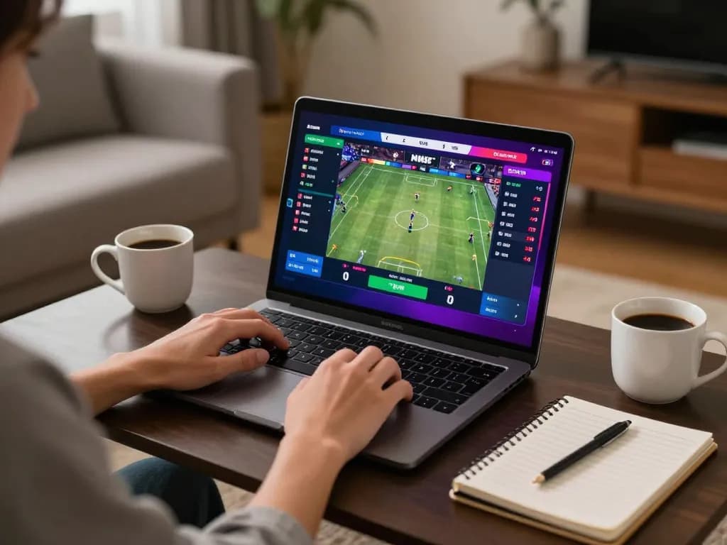 Betting live on sports using MM88 COM in a cozy home setting with vibrant game graphics.