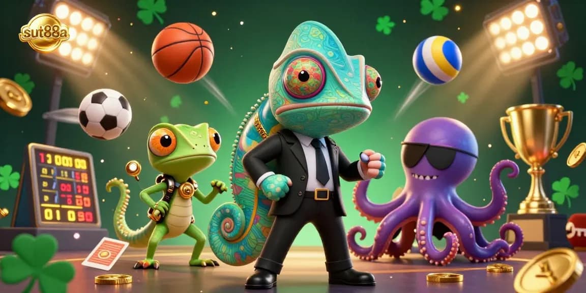 Experience the thrill of winning at sut88a with dynamic sports elements and color-shifting characters in an engaging casino scene.