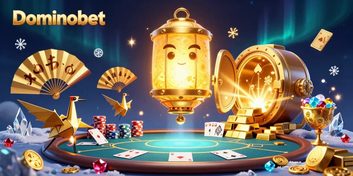 Play poker at Dominobet with stunning golden lantern spirit, surrounded by rich gaming elements