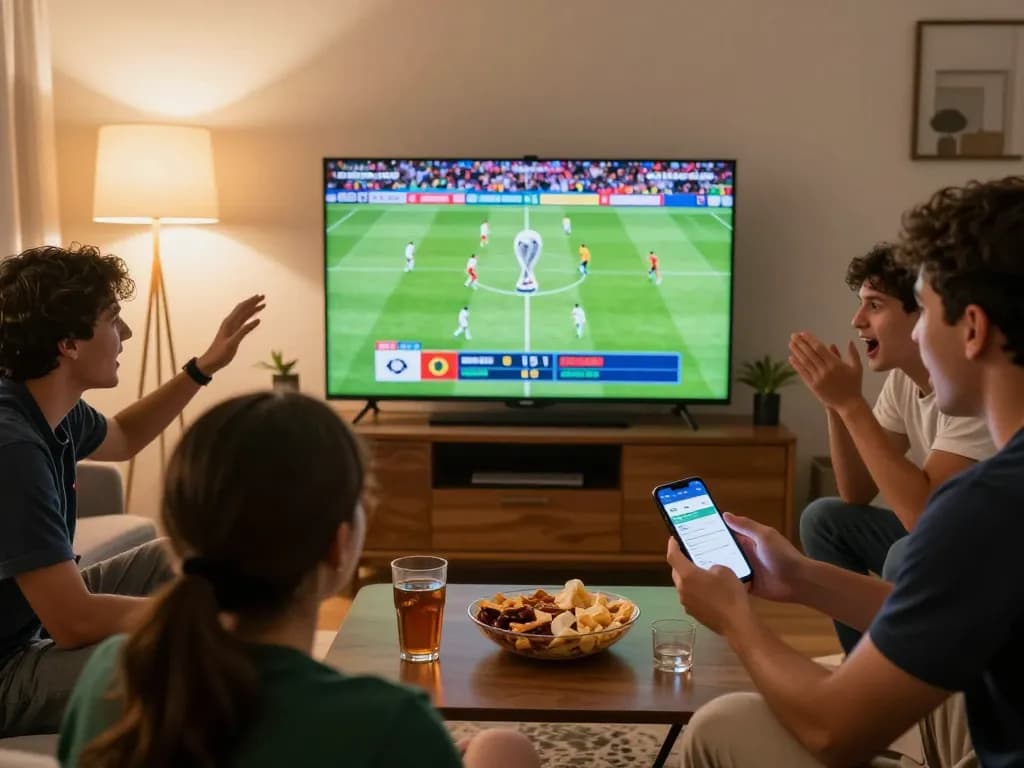 Bets excitement around bola piala dunia 2026 match with friends watching and wagering.