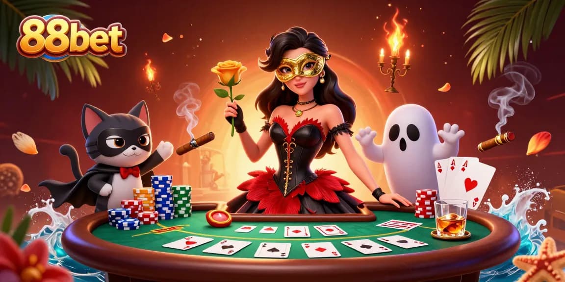 Experience thrilling games at 88bet with dramatic visuals, vibrant poker scenes, and captivating elements.
