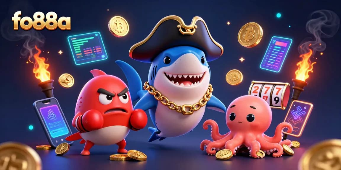 Engage in thrilling slots action with fo88a featuring a playful pirate shark, pufferfish, and octopus.