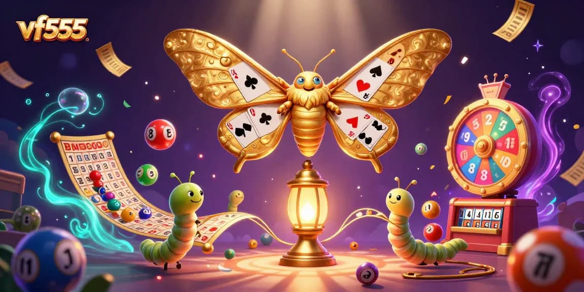 Engage in thrilling vf555 online gameplay as golden moths illuminate the vibrant casino scene.