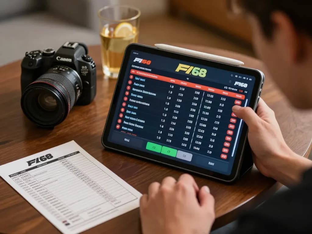 Engaged bettor analyzes odds on F168 tablet in a cozy sports betting session.