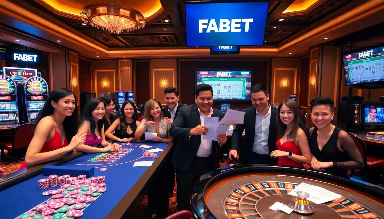 Experience the thrill of betting with FABET at a vibrant casino scene filled with excitement.