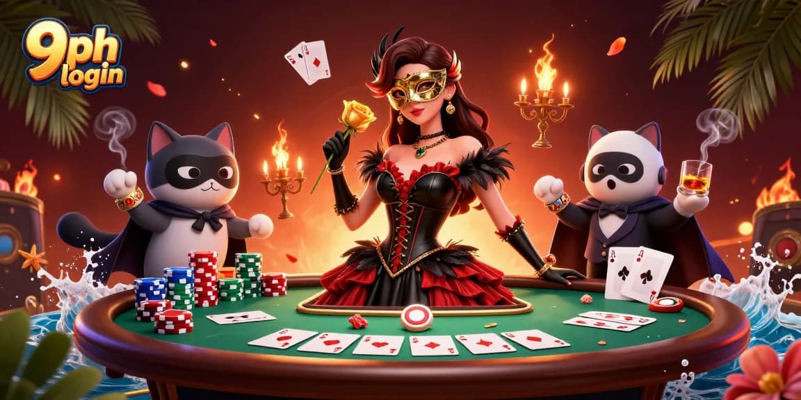 Experience the excitement of gaming with 9ph login, featuring vibrant casino elements and characters.