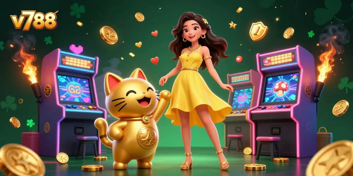 Experience thrilling gaming adventures with v788's vibrant casino atmosphere featuring lucky symbols and joyous interactions.