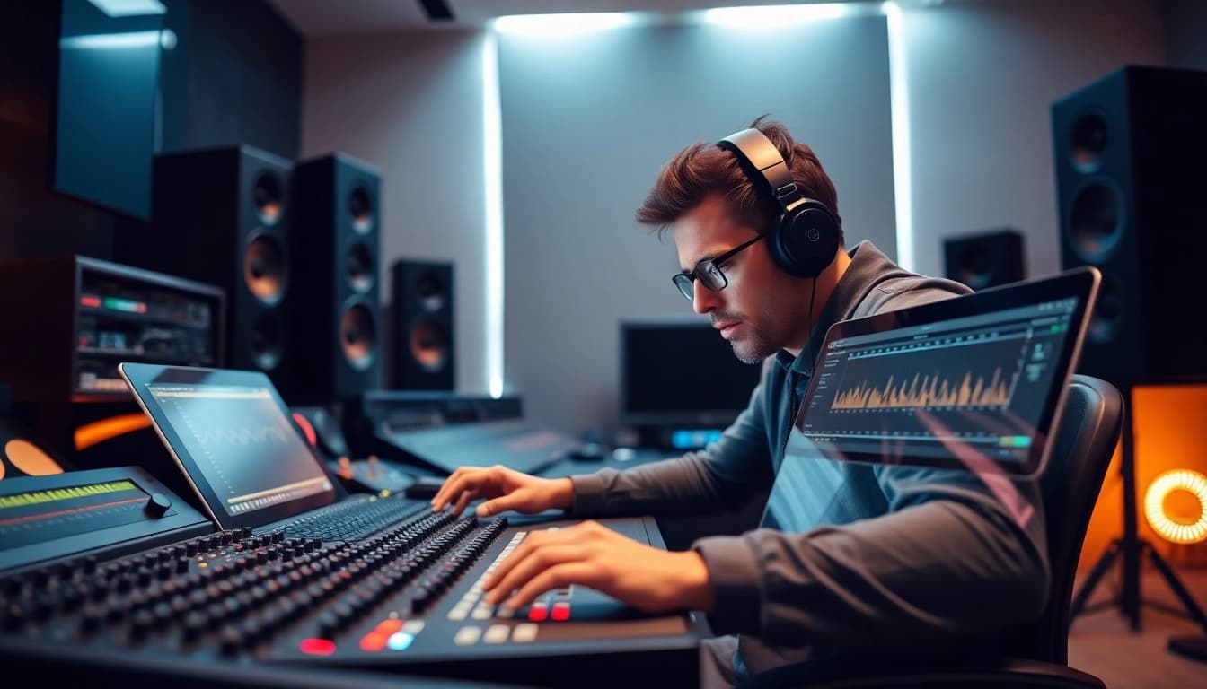 Boost your music quality with online mastering services featured in a professional studio setting.