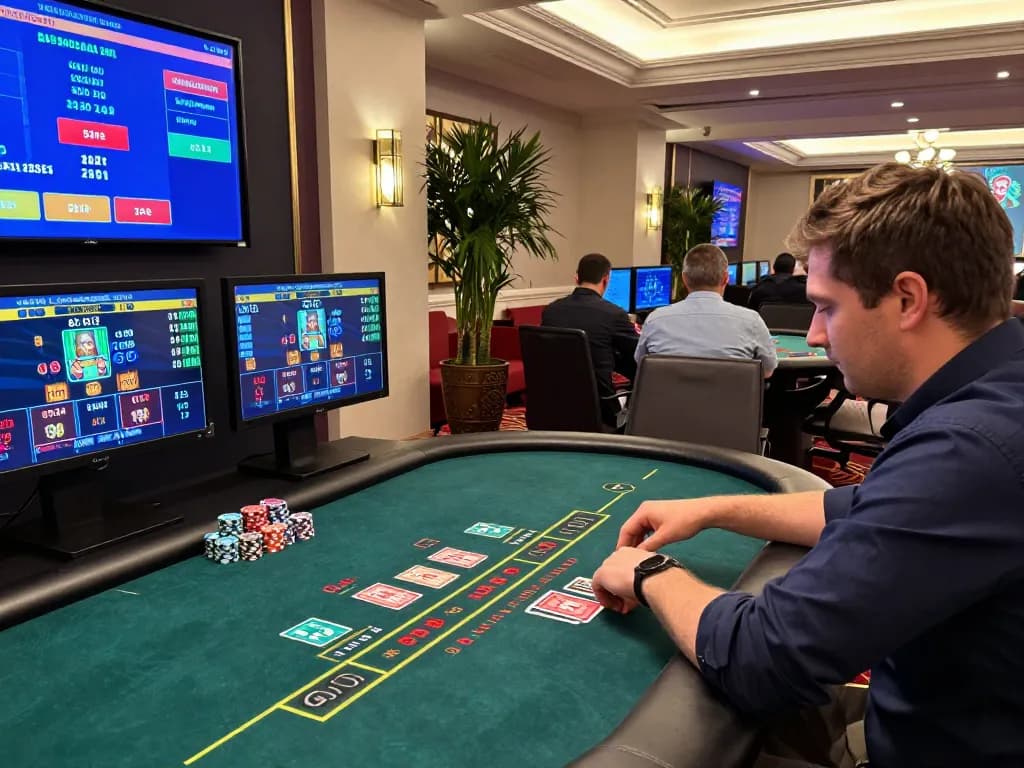 Gambler focused on strategy while playing baccarat at 8KBET casino