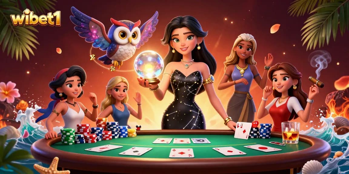Experience thrilling poker action with wibet1 in an enchanting casino scene full of vibrant details.