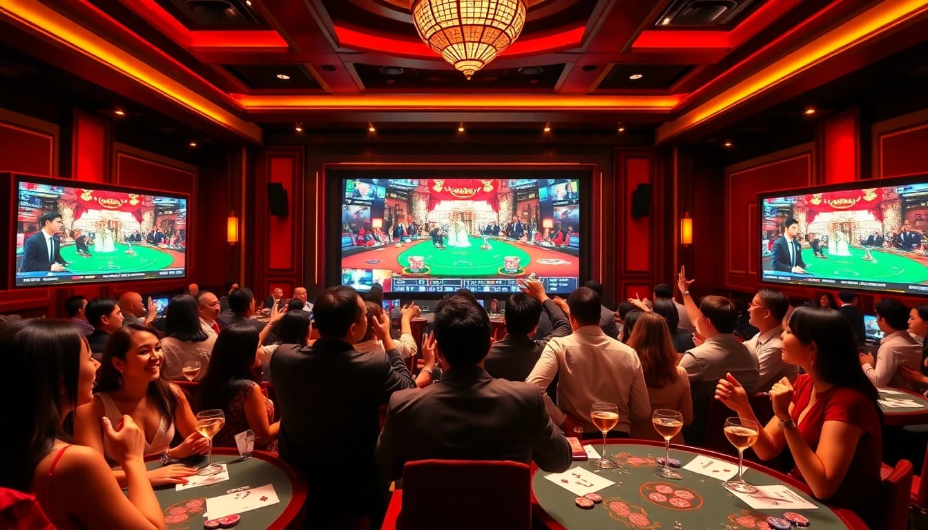 Watch đá gà trực tiếp live streaming event in an exciting casino atmosphere showcasing vibrant spectators.