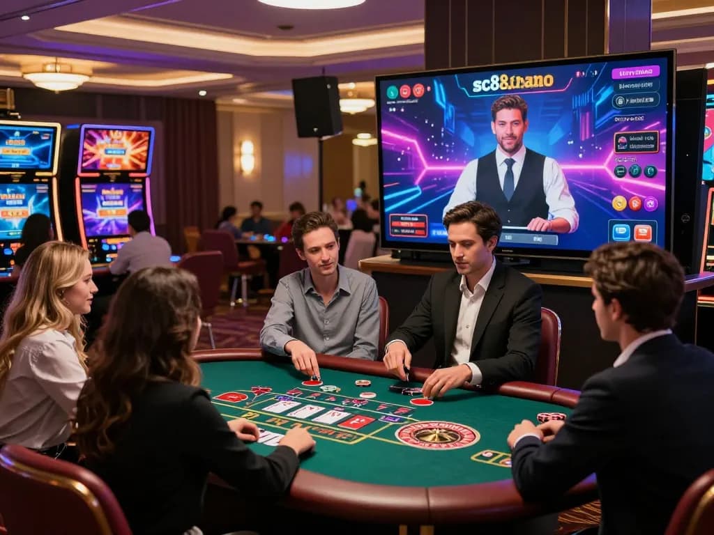 Players engaging at https://sc88.casino/, enjoying live casino games in a vibrant, immersive environment.