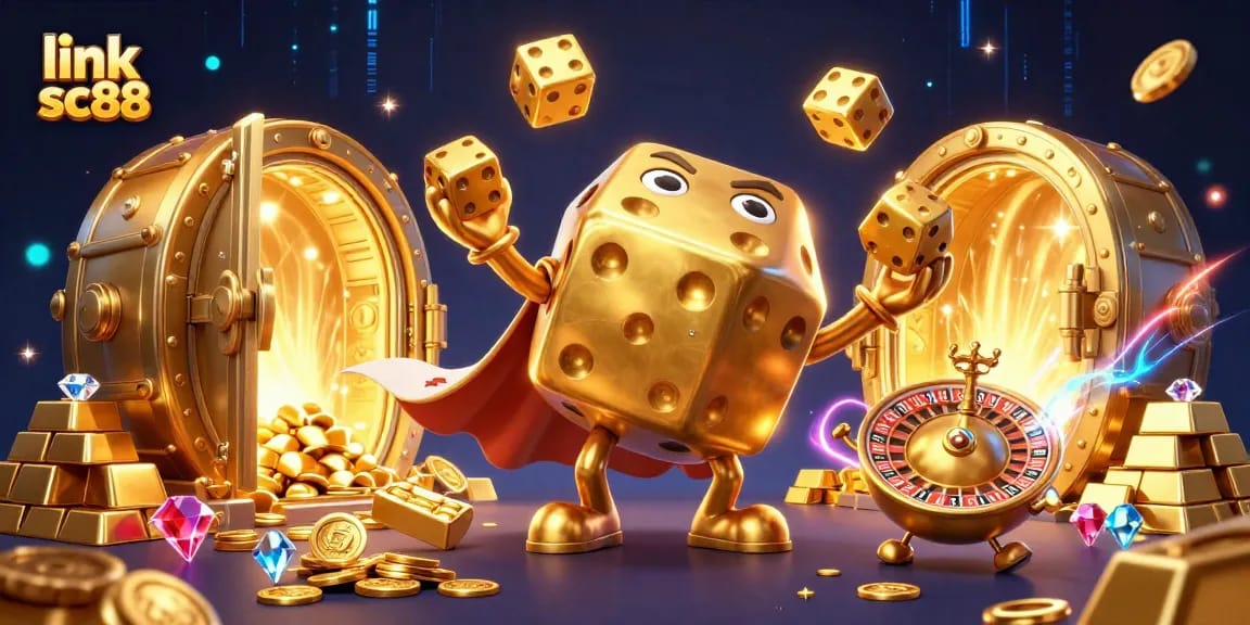 Experience exciting play with link sc88 in a vibrant 3D casino themed illustration.