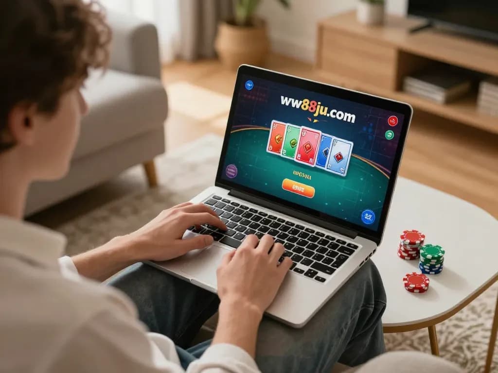 Experience poker excitement on ww88ju.com with a player engaged in thrilling online gameplay.