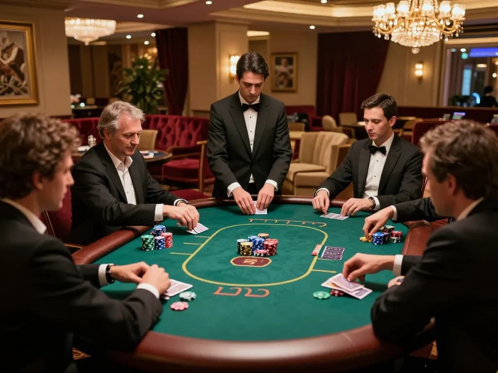Players engaging in intense poker gameplay at WIN79, showcasing vibrant casino atmosphere.