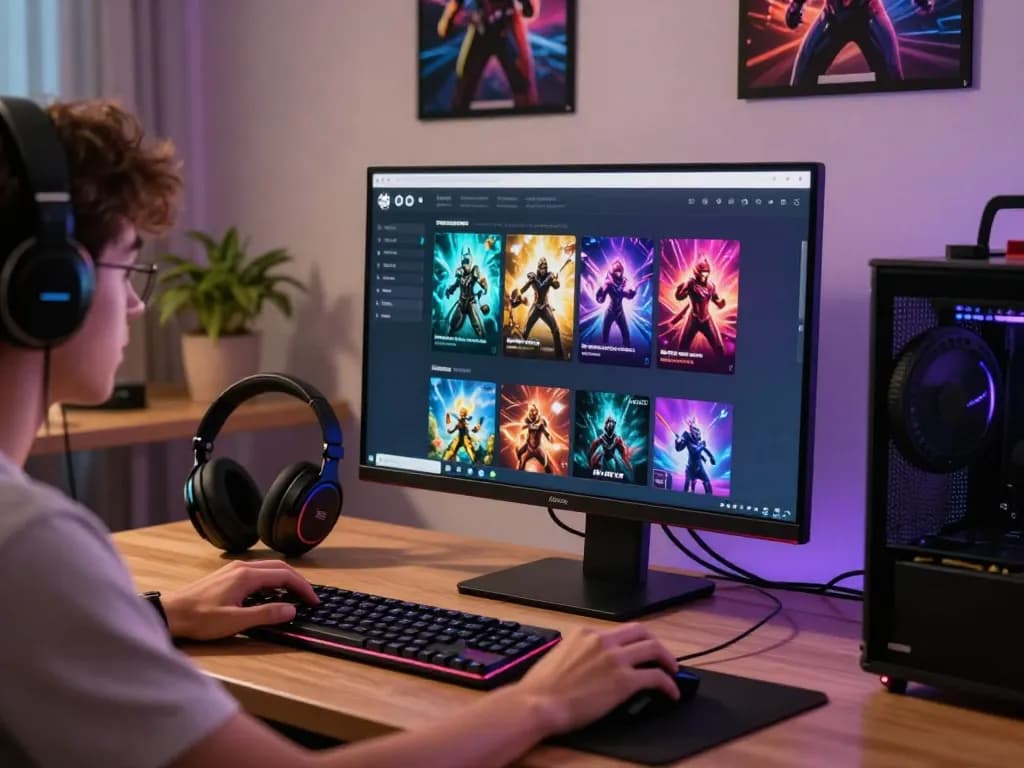 Engaged gamer exploring rik vip online platform with vibrant game thumbnails.