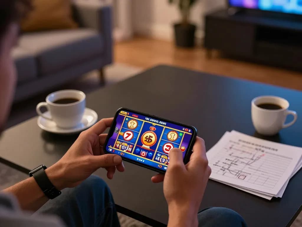Player engaging with nhà cái sunwin on smartphone while enjoying a relaxed home environment