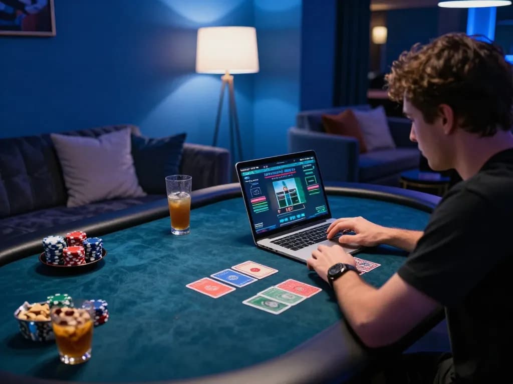 Player enjoying online gaming at luck8 with visible cards and chips in engaging setup