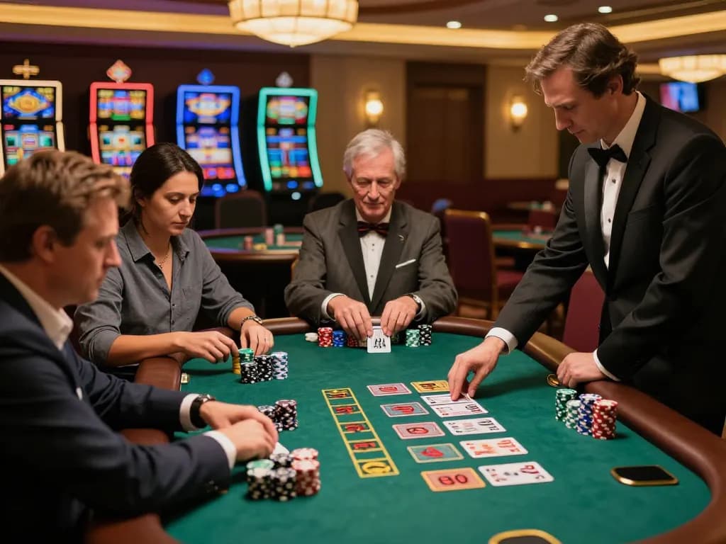 Players engaging in blackjack at a casino table while visiting https://lode884.co.com/ for strategies and tips