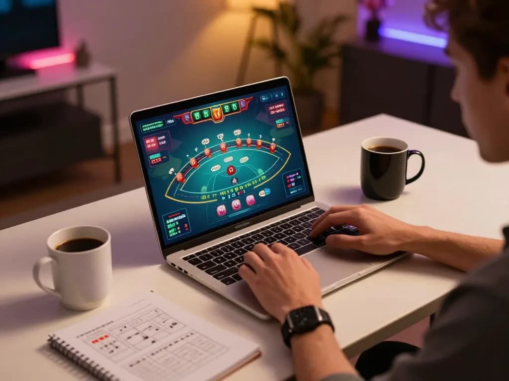 Engaging in online baccarat gaming on laptop while utilizing vuabet88i strategies for better odds.