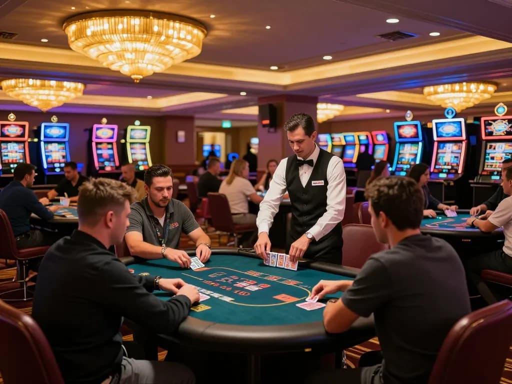 Players engaged in poker games at C168 com casino floor, highlighting excitement in gambling action.