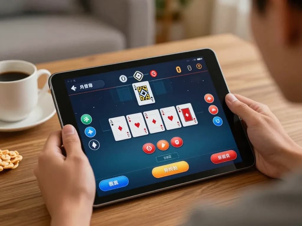 Player exploring trang chủ qq88 at home on a tablet, showcasing an exciting poker interface.