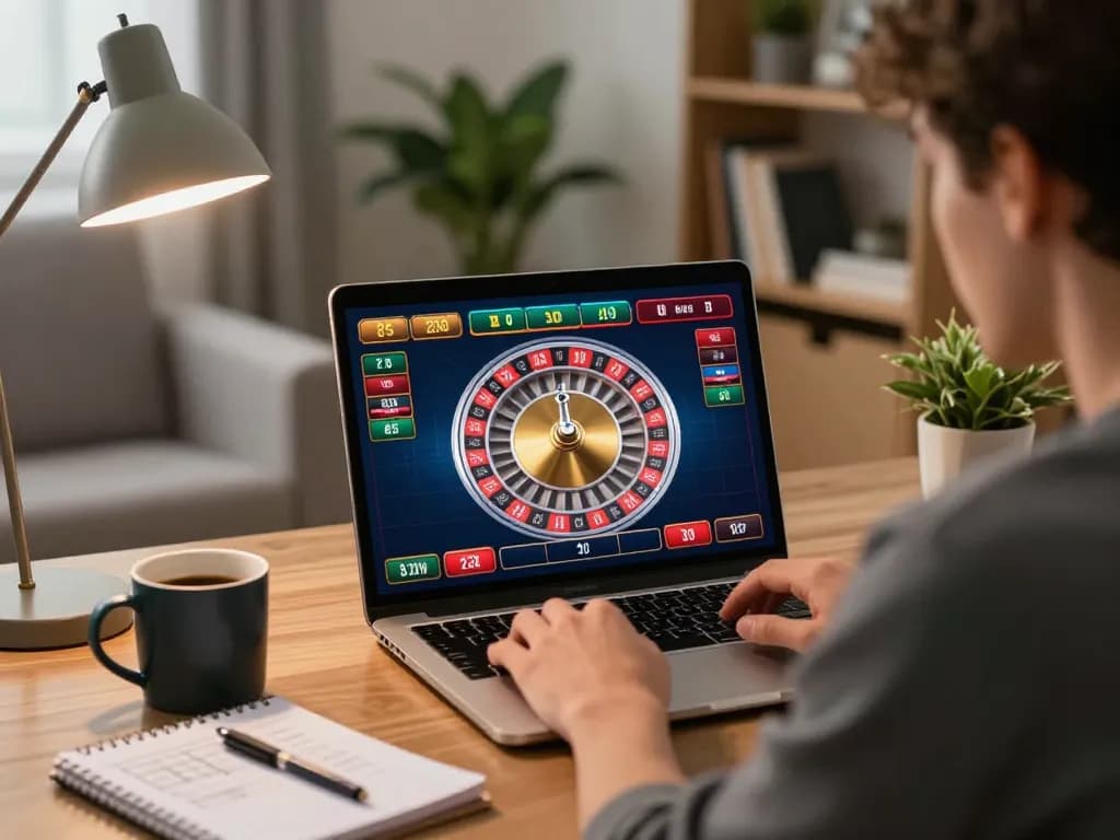 Player engaging with cloud-africa roulette game on laptop in cozy home setting