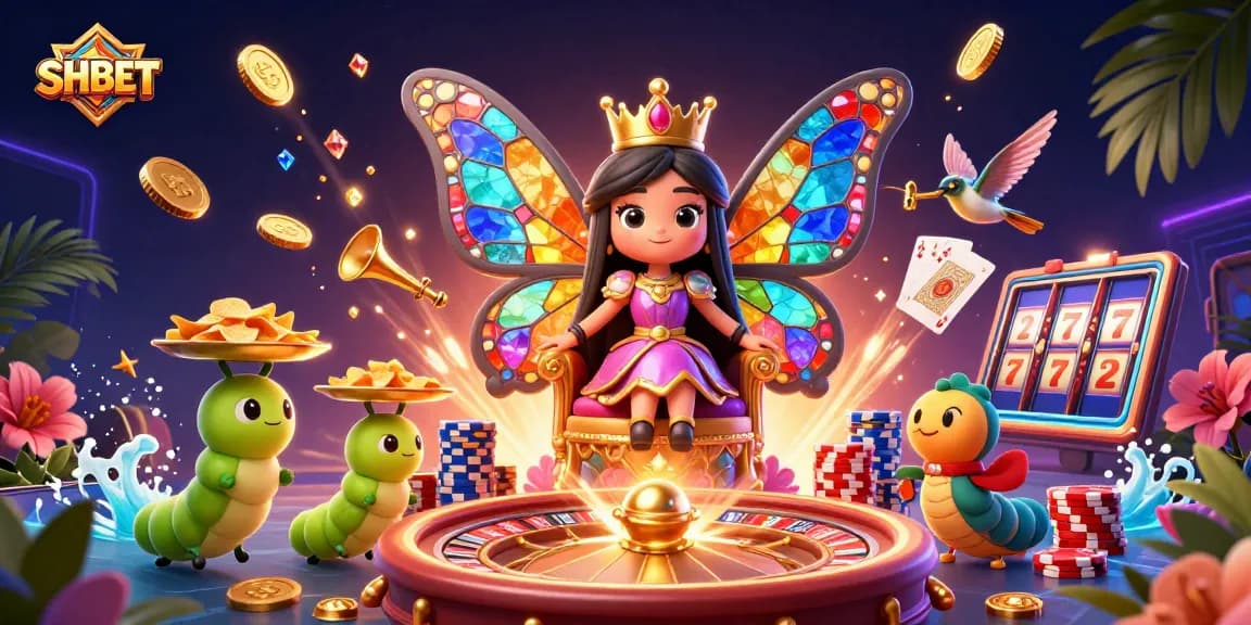 Spin to win at SHBET, featuring a colorful 3D casino scene with captivating elements.