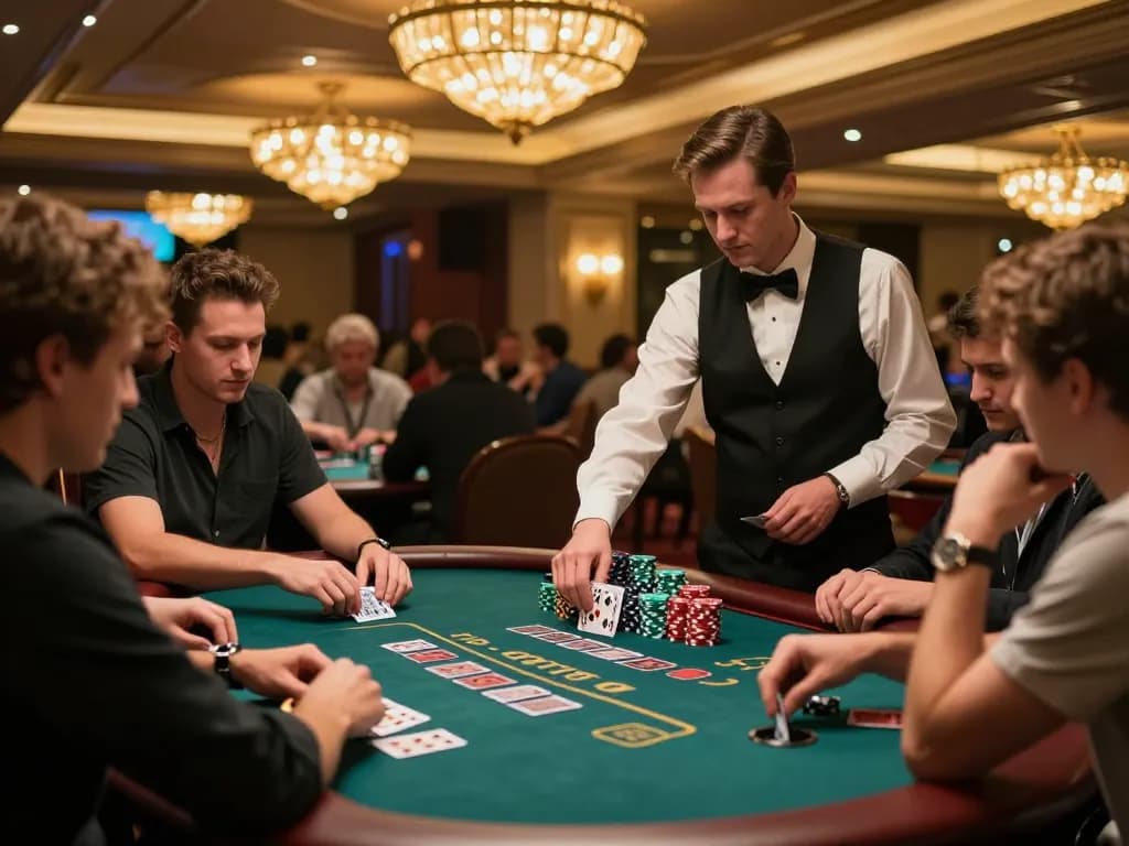 Players engaging in an intense blackjack game at RR88 casino, showcasing high-stakes action and luxury.