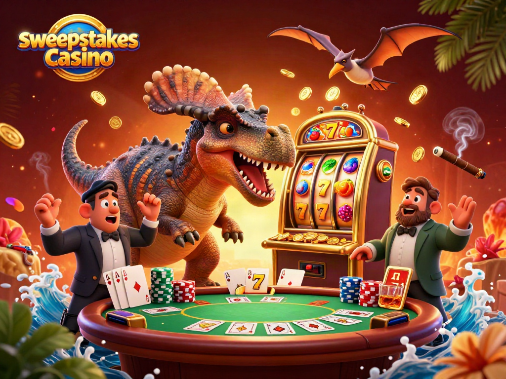 Catch the excitement at sweepstakes casino with lucky dinosaurs and jackpot action!