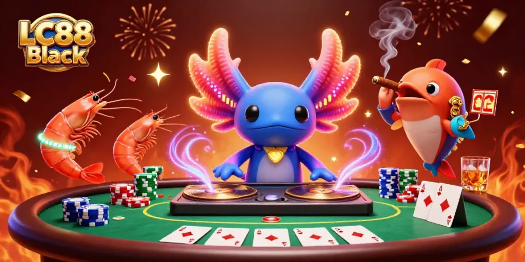 Engage in thrilling gameplay with LC88 Black featuring colorful characters and vibrant casino elements.
