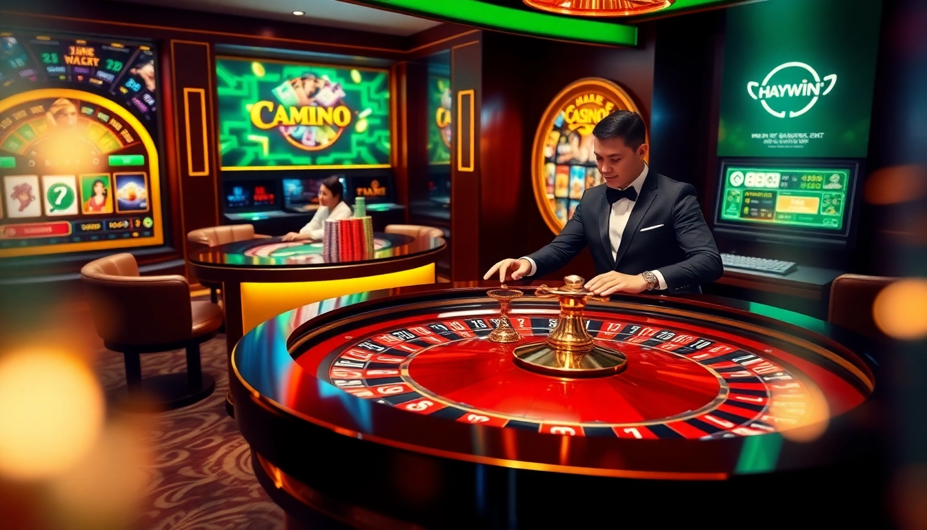 Experience ĐĂNG NHẬP HAYWIN through an elegant casino scene capturing online gambling excitement.