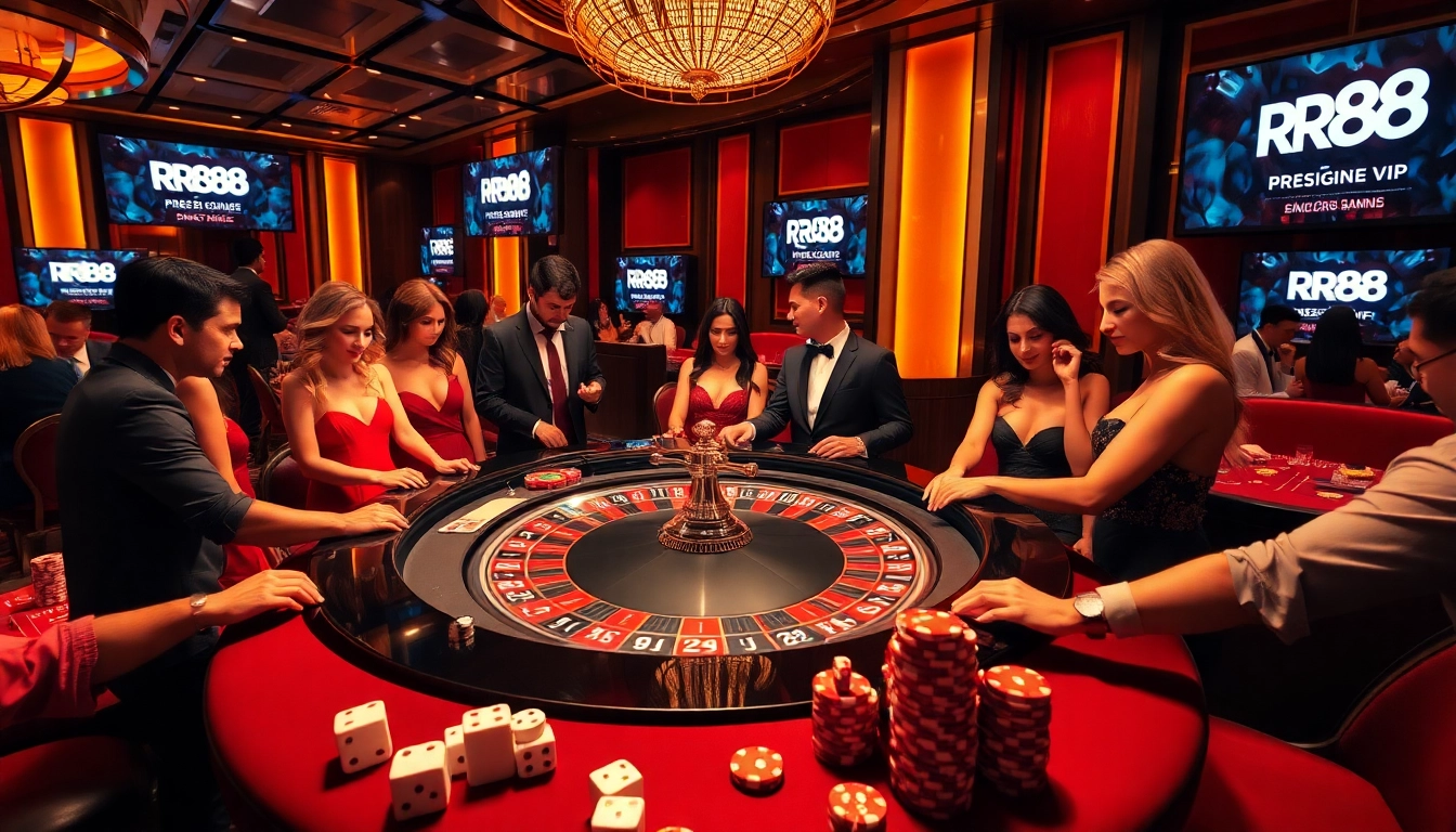 Experience RR88 VIP with exciting casino action, betting chips, and a roulette table ambiance.