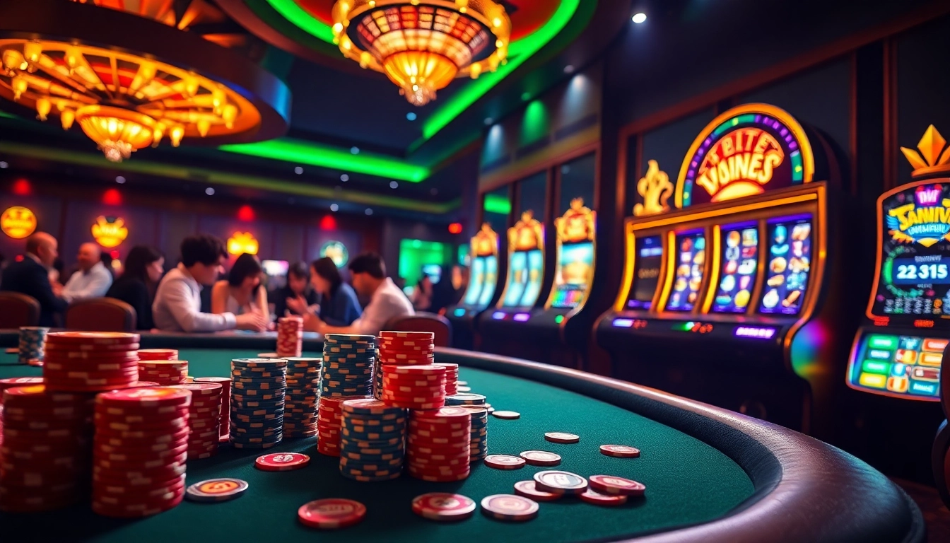 Exciting scene of players at the best crypto casinos engaging in poker and roulette games.