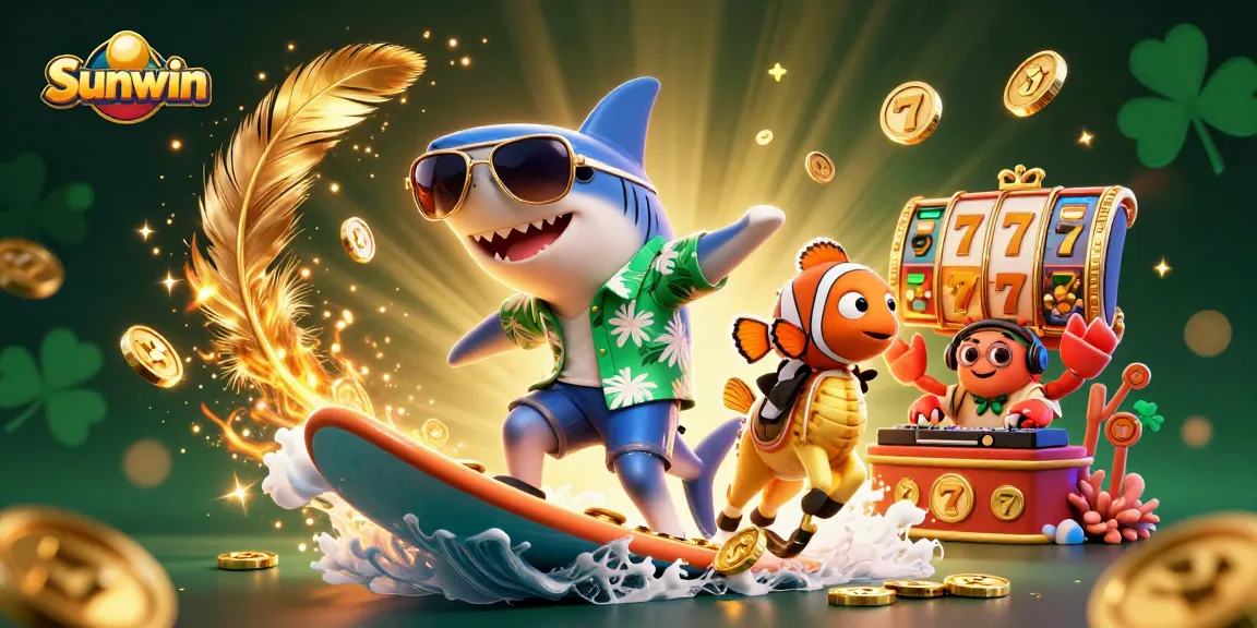 Surf the wave of gold coins with Sunwin's vibrant gaming experience featuring casino elements.