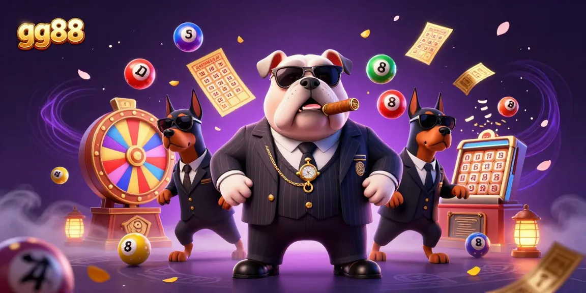 Experience the thrilling world of gg88 with dynamic lottery elements and a mafia boss cartoon character.