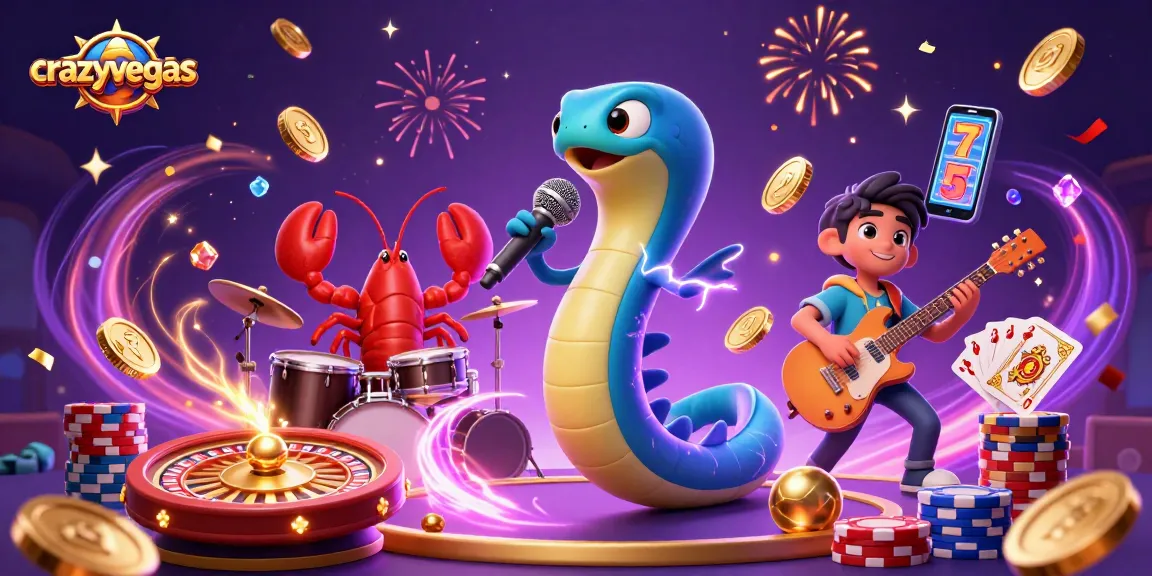 Watch the electric eel DJ at crazyvegas while colorful poker chips and golden coins fly around in a vibrant casino atmosphere.