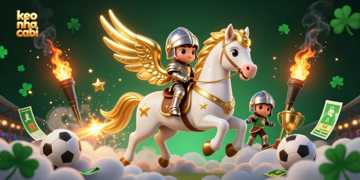 Experience the excitement of keo nha cai betting with a whimsical illustration of a knight and celestial horse.